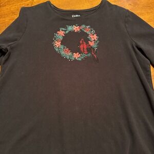 Croft & Barrow Christmas Wreath Women's Shirt XL Black Long Sleeve